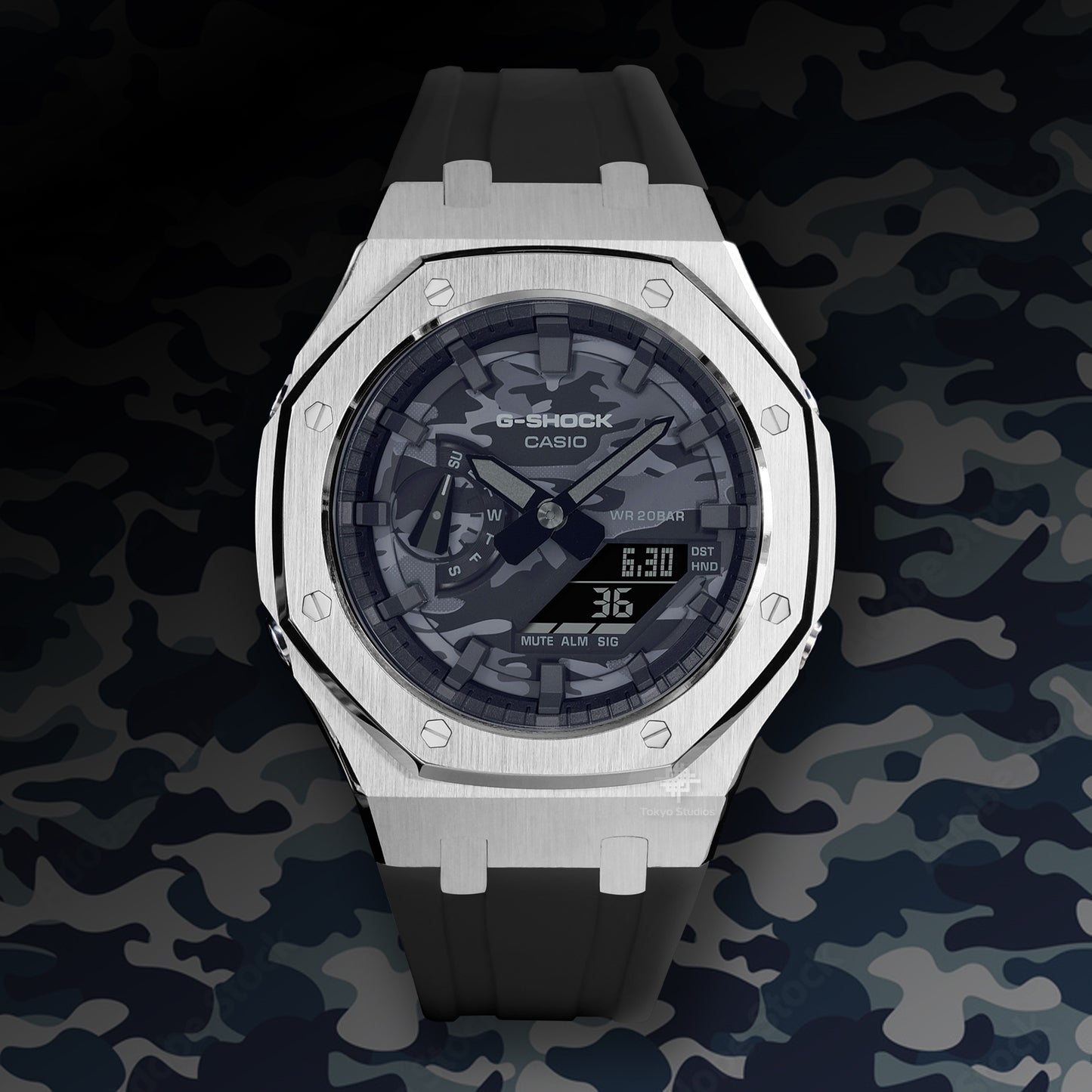 CasiOak Grey Camo Face & Black Strap/Dial - Royal Oak (AP Mod)
